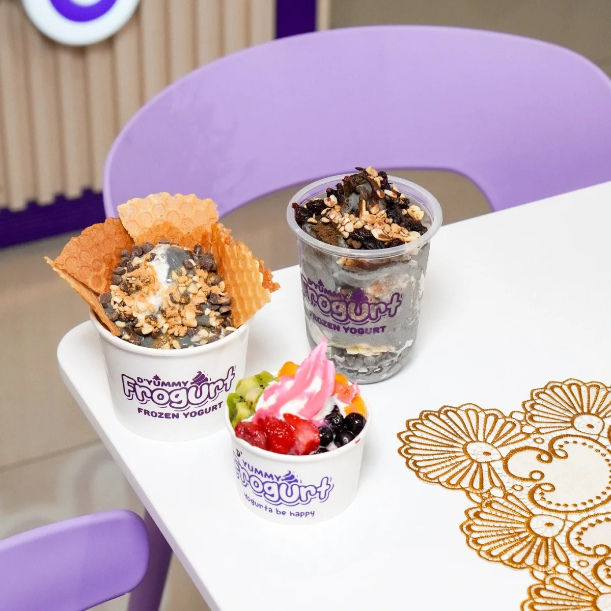 D'Yummy Frogurt cups and parfaits with mix-and-match toppings