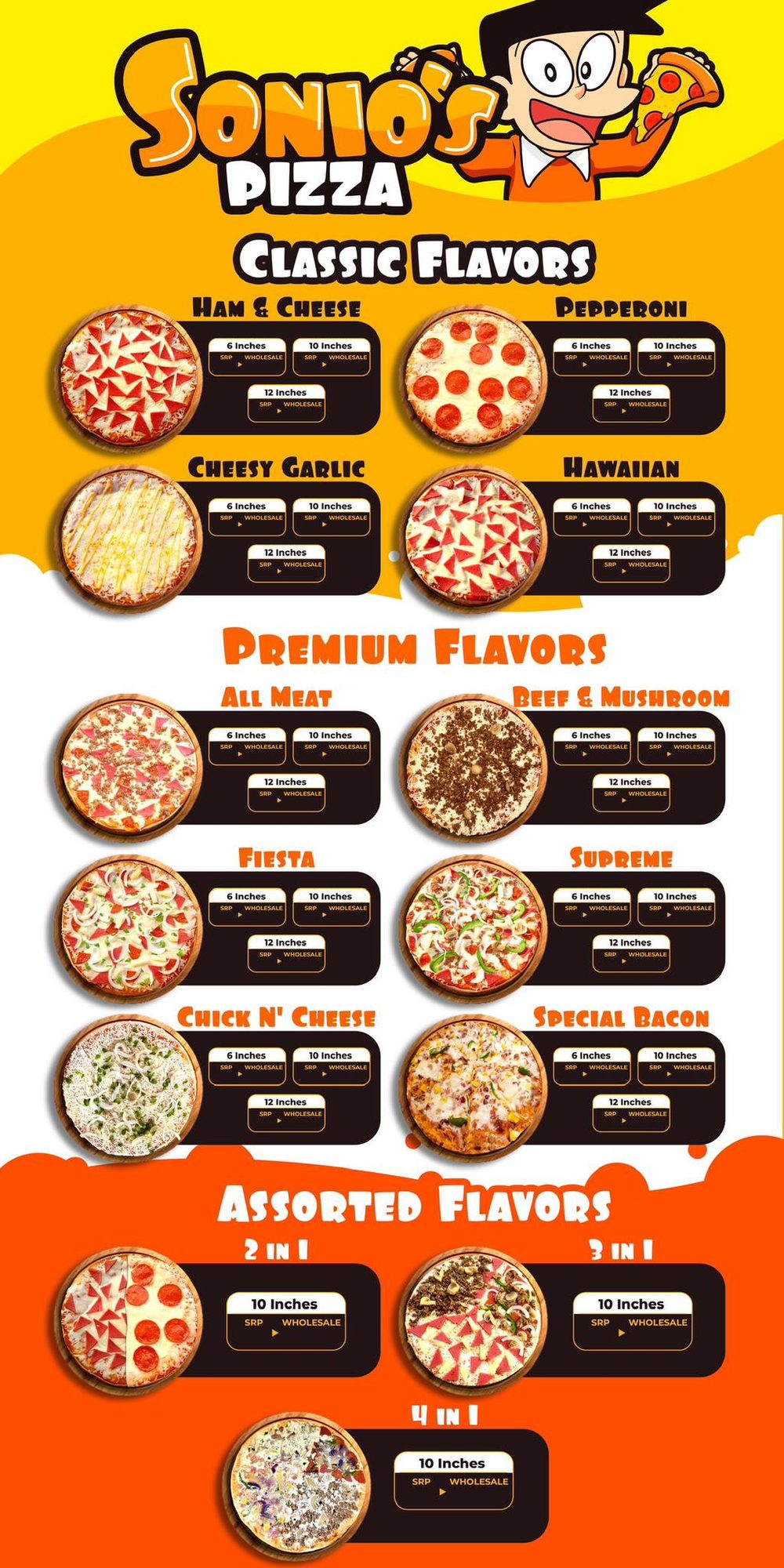 View the Sonio's Pizza menu