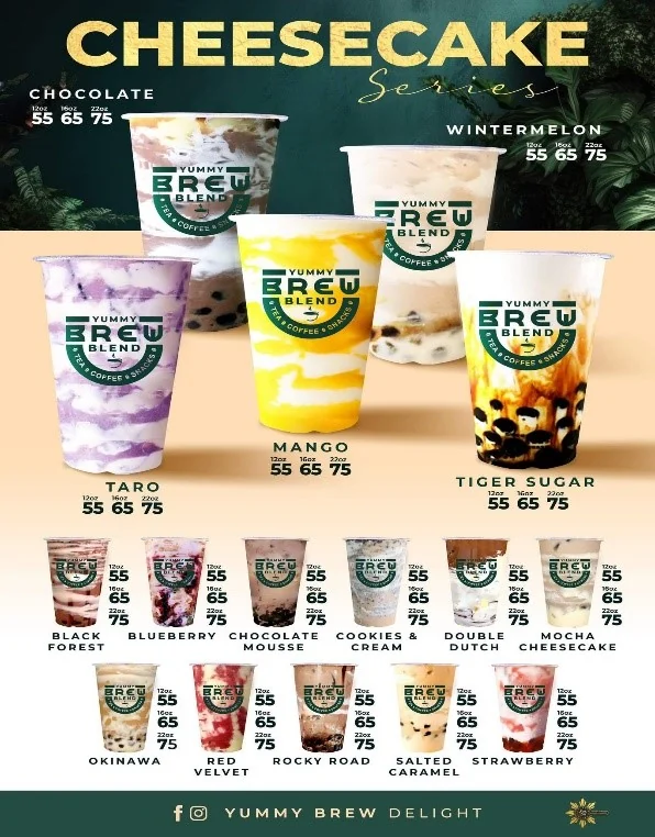 Yummy Brew Blend cheesecake series menu