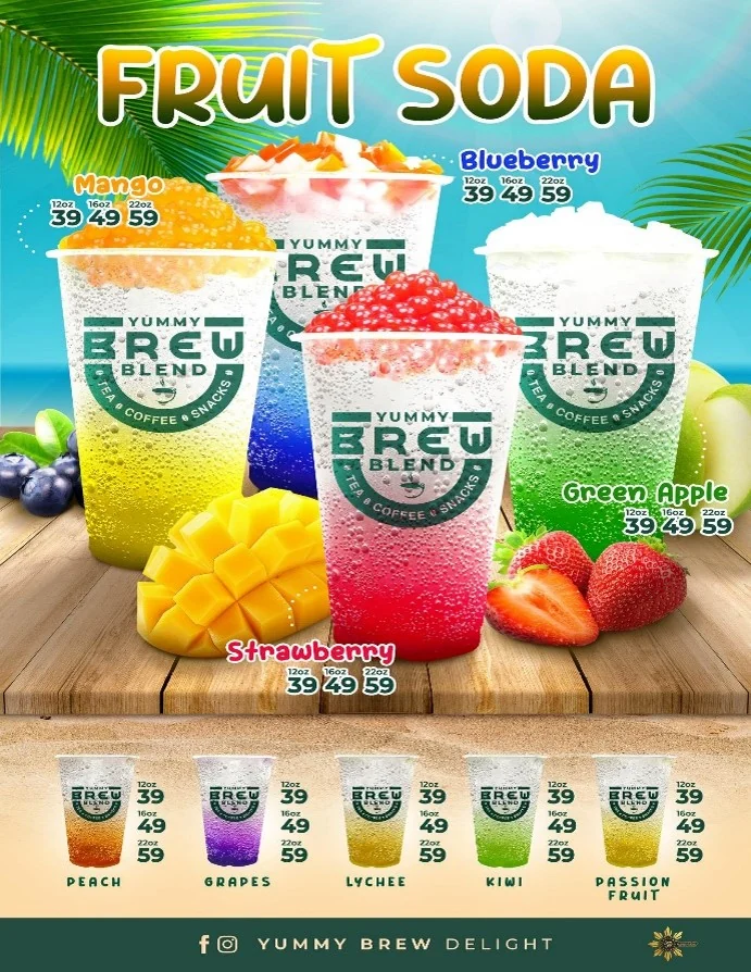 Yummy Brew Blend fruit soda menu